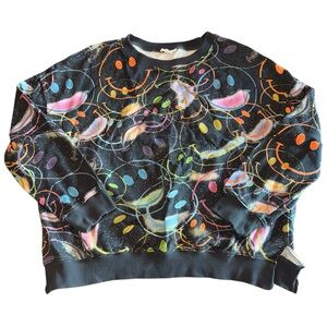 Easel Los Angeles Colorful Smiley Face Crew Neck Pullover Long Sleeve Top S